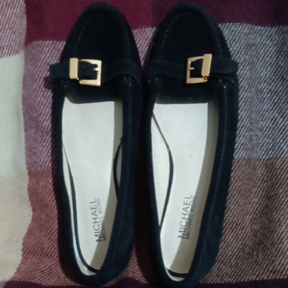Michael Kors Black and Gold Buckle Loafers